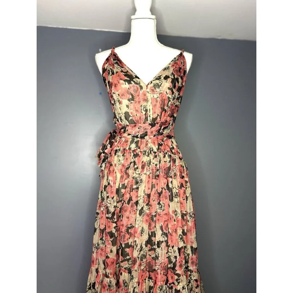 ASTR the Label Eartha Floral Tiered Maxi Dress M Multicolor Taupe Pink Beautiful - Picture 16 of 16